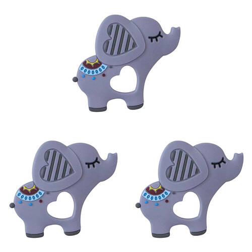 3PK LVD Silicone Baby Teether Toy Elephants 10cm Assorted