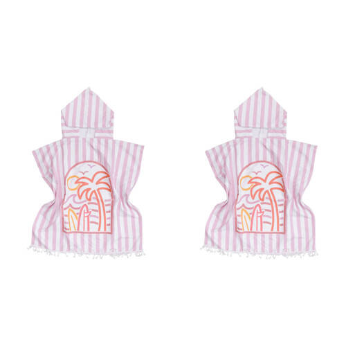 2PK LVD Microfibre Kids Towel Poncho w/ Bag & Hood 70cm Summer Pinks