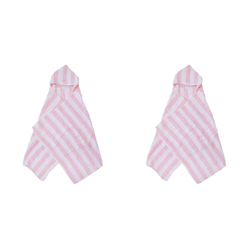 2PK LVD Striped Cotton Hooded Swaddle Baby Wrap 127x66cm - Pink/White