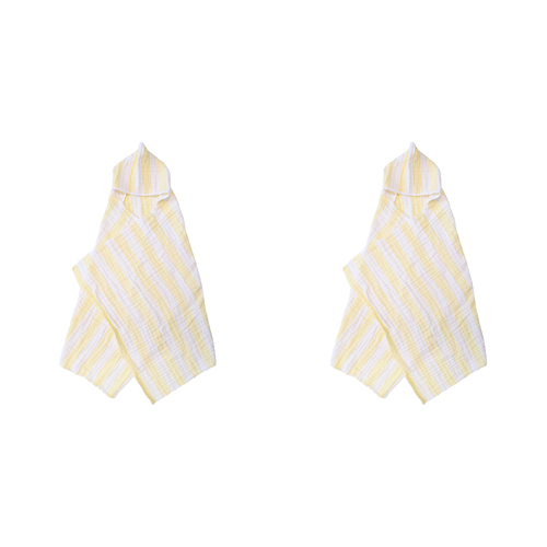 2PK LVD Striped Cotton Hooded Swaddle Baby Wrap 127x66cm - Yellow/White