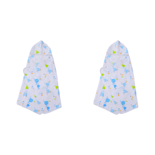 2PK LVD Whales Cotton Hooded Swaddle Baby Wrap 127x66cm - White