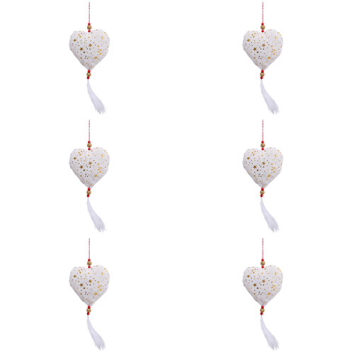 6PK LVD Hanging Heart Ornament Nursery Decor 14cm - White/Gold