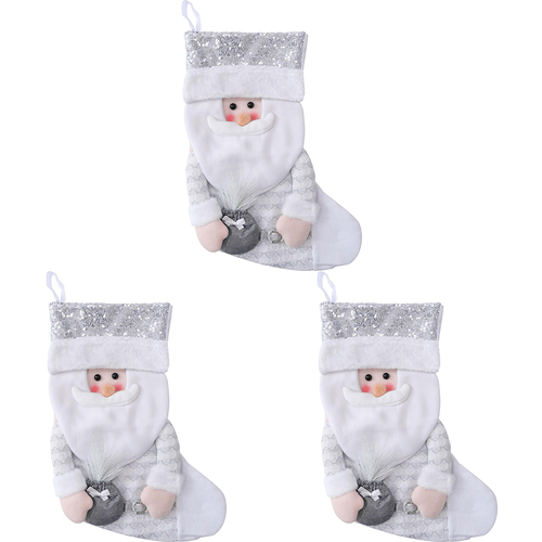 3PK LVD Stocking Santa Silver Seasonal Christmas Decoration