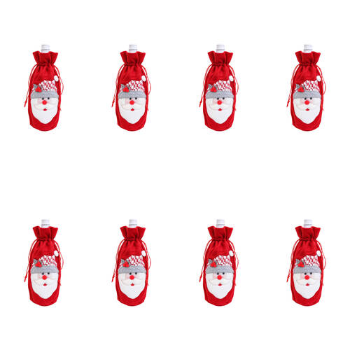 8PK LVD Polyester Wine Bottle Cover Santa Bag Christmas Decor 28cm Red