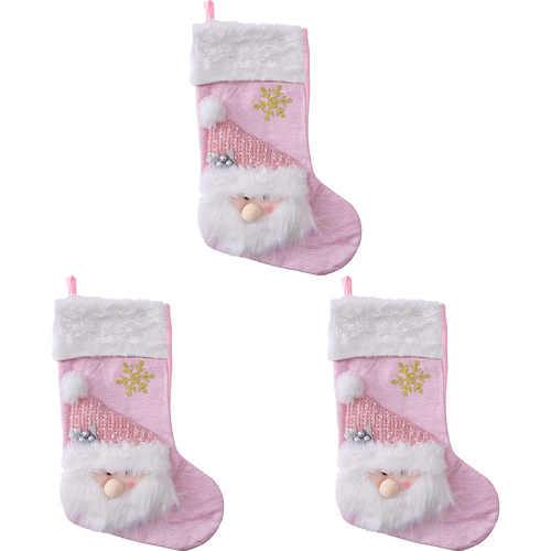 3PK LVD Stocking Santa Pink Seasonal Christmas Decoration