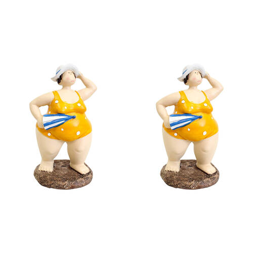 2PK LVD Resin Beach Lady Edith Figurine Home/Room Decor Yellow