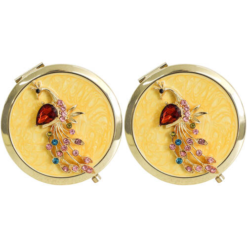 2PK LVD Metal/Enamel Compact Makeup Mirror Womens Accessory 7cm Peacock