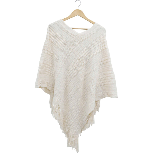 LVD Knitted Poncho Women's Wrap Cape Ava Ivory One Size - White