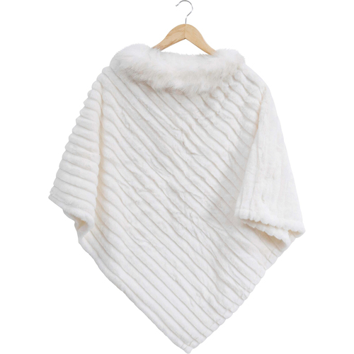 LVD Women's Knitted Poncho Faux Fur One Size - White