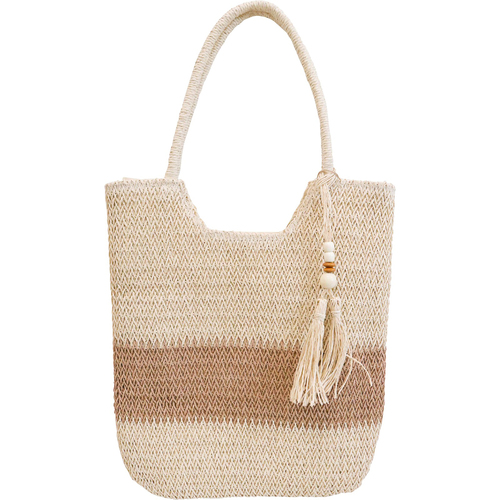 LVD Women's Woven Stripe Tote Bag/Handbag 40cm - Natural