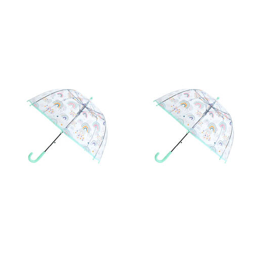 2PK LVD Kids Umbrella Plastic Clear Dome Rainbows Assorted