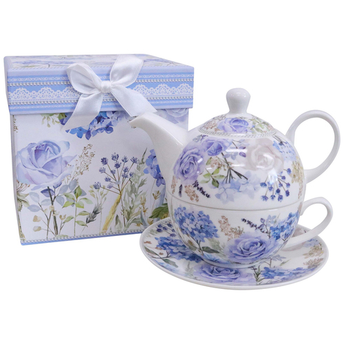 LVD Ceramic Tea Set w/ Box Hydrangea Blooms Kitchen Drinkware