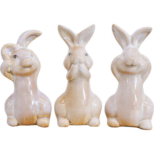 3pc LVD Rabbits Seehearspeak Ceramic Figurine Decor 11cm