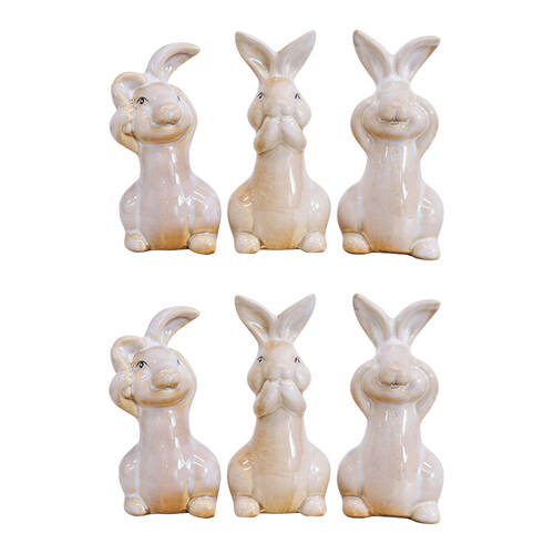 6pc LVD Rabbits Seehearspeak Ceramic Figurine Decor 11cm