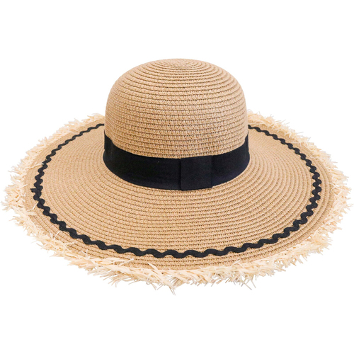 LVD Kids/Children Woven Sun Hat 42cm Brim Round - Fringing Black