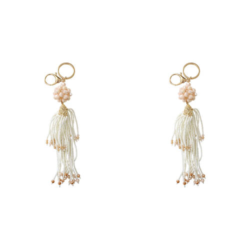 2PK LVD Keyring Bag Hanger w/ Beads/Tassel Design Accessory 17cm - Ivory