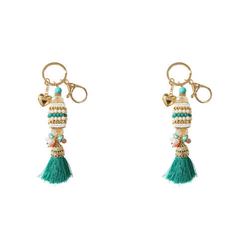 2PK LVD Keyring Bag Hanger w/ Beads/Tassel Design Accessory 11cm - Teal