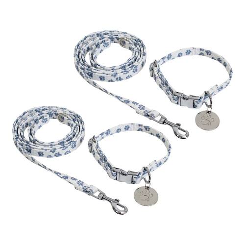 2PK Lavida Polyester/Metal Pet/Dog Collar & Lead Set Small - Paws Blue