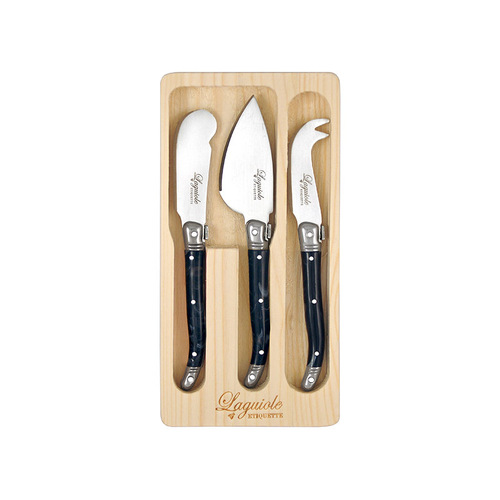 3pc Laguiole Etiquette Mini Cheese Knife Set - Marble Black