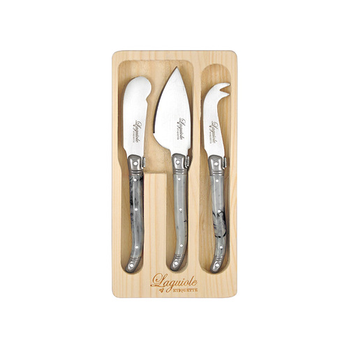 3pc Laguiole Etiquette Mini Cheese Knife Set - Marble White