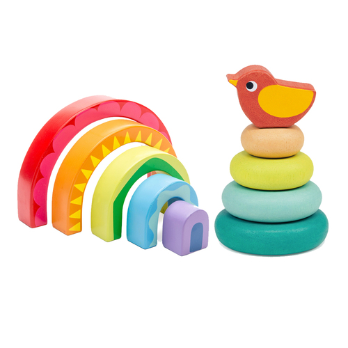 Le Toy Van Petilou Rainbow Tunnel & Mentari Stacking Tree Toy Set 12m+