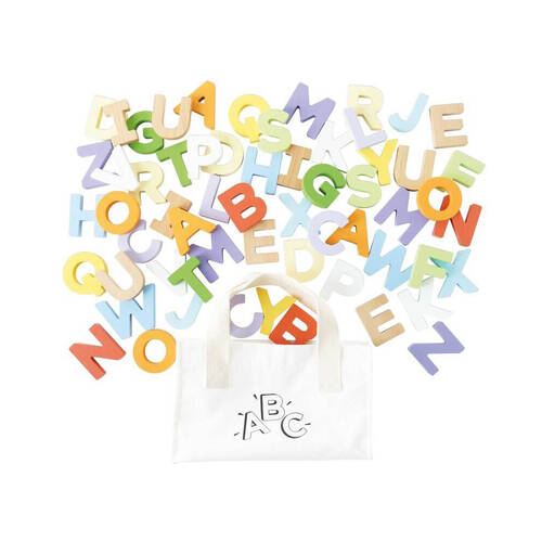 60pc Le Toy Van Wooden Petilou Uppercase Letters w/ Bag Set Kids 18m+