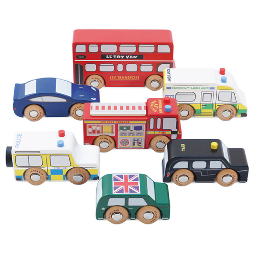 7pc Le Toy Van London Car Set 10x5cm Wooden Toy 2y+