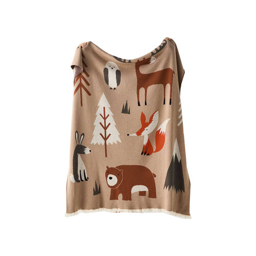 Linen House Kids Cotton Blanket Woodland Winter Brown 120x140cm