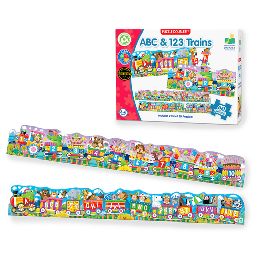 Learning Journey Puzzle Doubles Giant ABC & 123 Train Floor Puzzles 3-6y