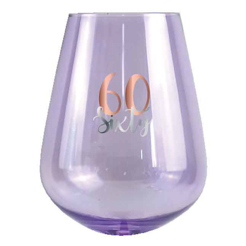 60th Birthday 13cm/600ml Stemless Wine Glass w/ Rose Gold Decal