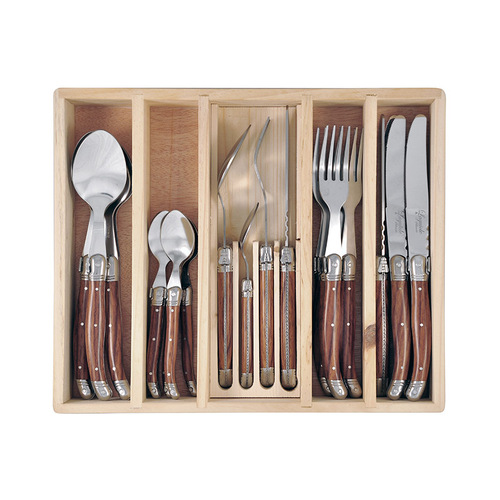 24pc Laguiole Silhouette Stainless Steel Cutlery Set - Wooden