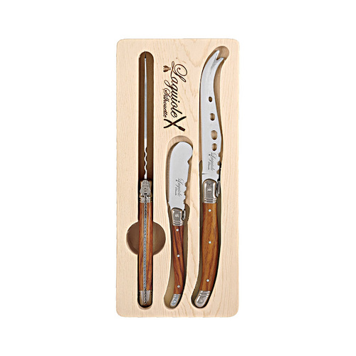 3pc Laguiole Silhouette Stainless Steel Cheese Knife Set - Wooden