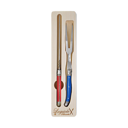 2pc Laguiole Silhouette Stainless Steel Carving Set - Blue/Red