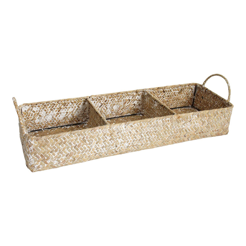 LVD Straw 45cm Triple Storage Tray w/ Handle - Natural/Wash