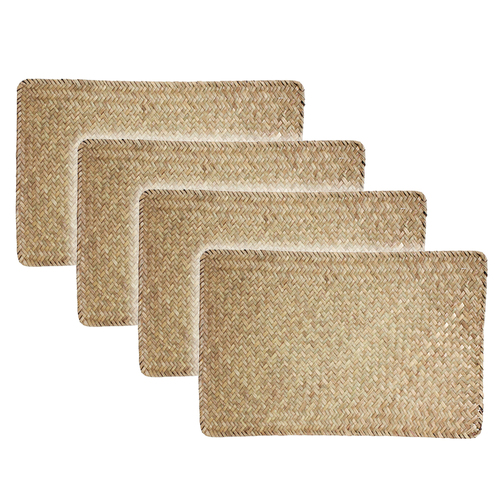 4PK LVD Table Rectangle Placemat Long Weave Natural Straw 45x30cm