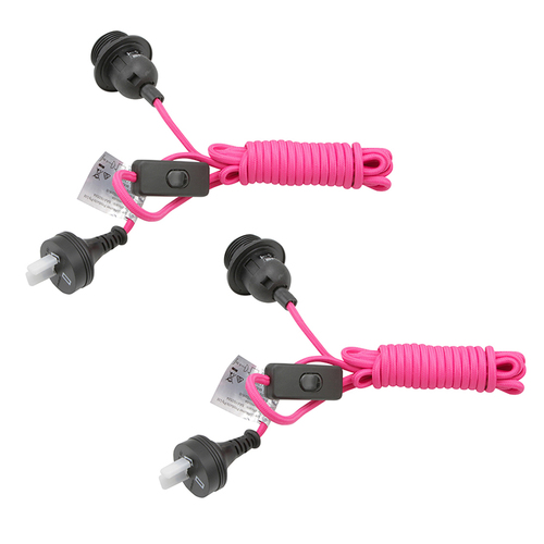 2PK Maine & Crawford 4m Woven Pendant E27 Light Cord Toggle Swtich Saa Plug - Pink