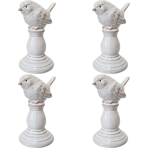 4PK LVD Ceramic Ornament Lark Bird Decorative Home Decor White