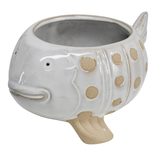 LVD Paddling Fish Ceramic 20cm Planter Pot Decor - White