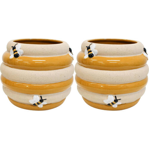 2PK LVD Ceramic Planter Honey Pot Bees Home/Garden Decor 15x12cm