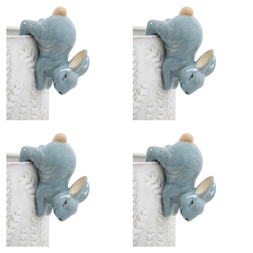 4PK LVD Ceramic Stoneware 9cm Pot Sitter Rabbit Ornament - Blue