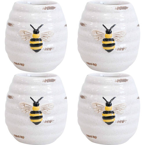 4PK LVD Ceramic Pot Plug Bee Rustic Home/Garden Decor 8x9cm - White