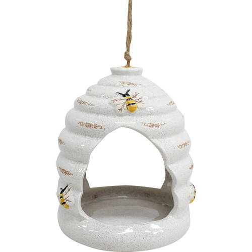 LVD Ceramic Stoneware Hanger Bee Bird Feeder Outdoor Garden Decor 17.5cm