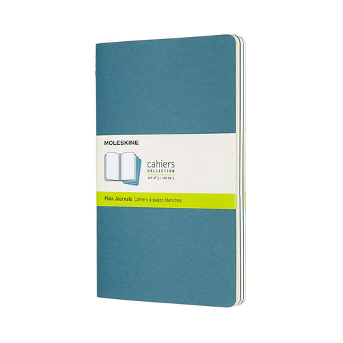 3pc Moleskine Cahier Soft Cover Notebook Plain Set Brisk Blue - Large