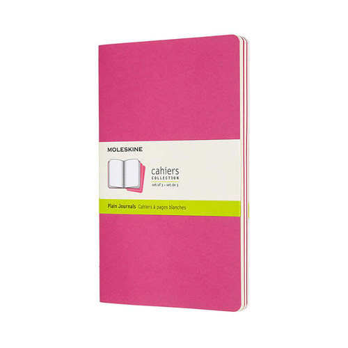 3pc Moleskine Cahier Soft Cover Notebook Plain Set Kinetic Pink - Large