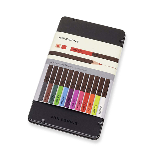 12pc Moleskine Watercolour Coloured Pencils w/ Metal Case Set