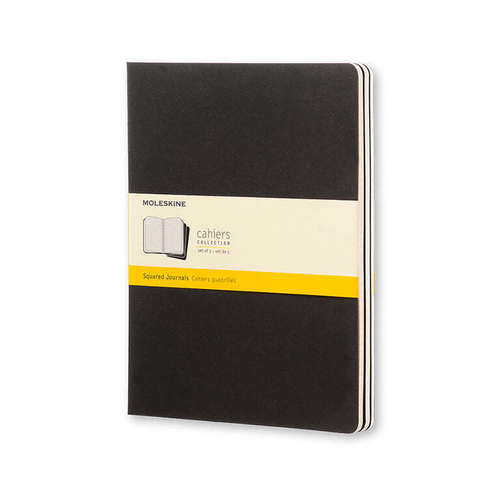 3pc Moleskine Cahier Soft Cover Notebook Grid Set Black XL