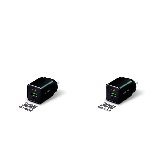 2PK Microdia SmartCube Nano 30W Dual Port GaN Wall Charger - Black