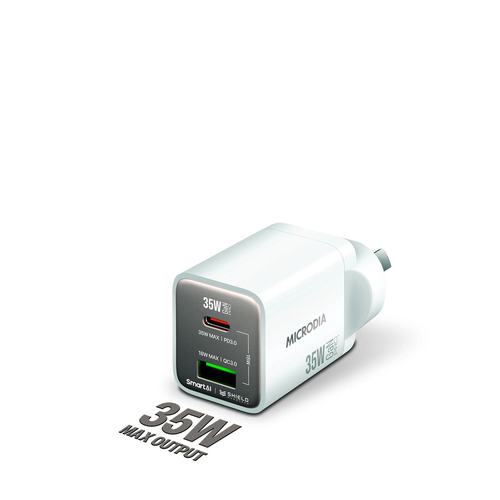 Microdia SmartCube Nano 35W Dual Port GaN Wall Charger - White