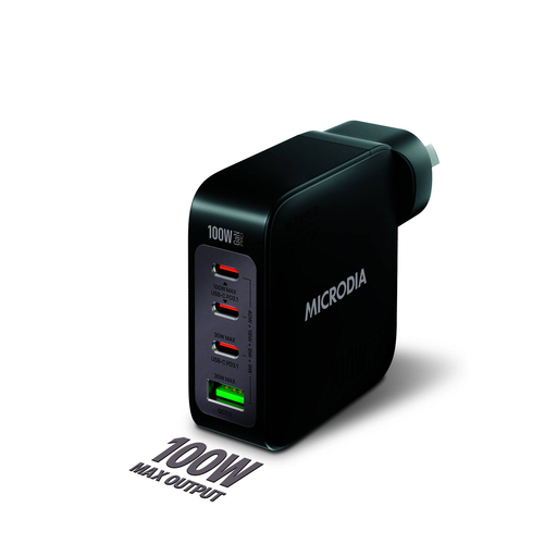 Microdia SmartCube Nano 100W 4 Port GaN Wall Charger - Black