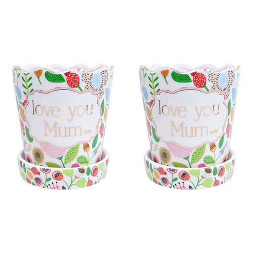 2PK LVD Ceramic Planter Home/Garden Decor 13cm Love Mum